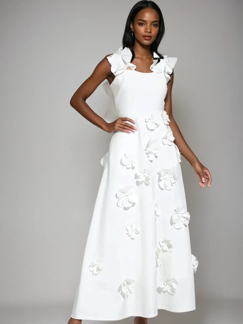 Olivia Label White Floral Maxi Dress
